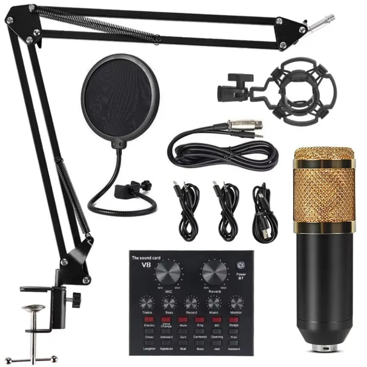 Kit Microphone à Condensateur et Carte Son pour Podcast, Micro USB BM800, Studio d'Enregistrement Live Karaoke