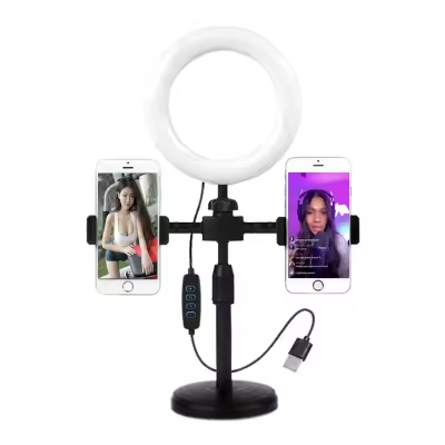 Lumière Anneau LED avec Support Double Téléphone pour Selfies et Vidéos Professionnelles