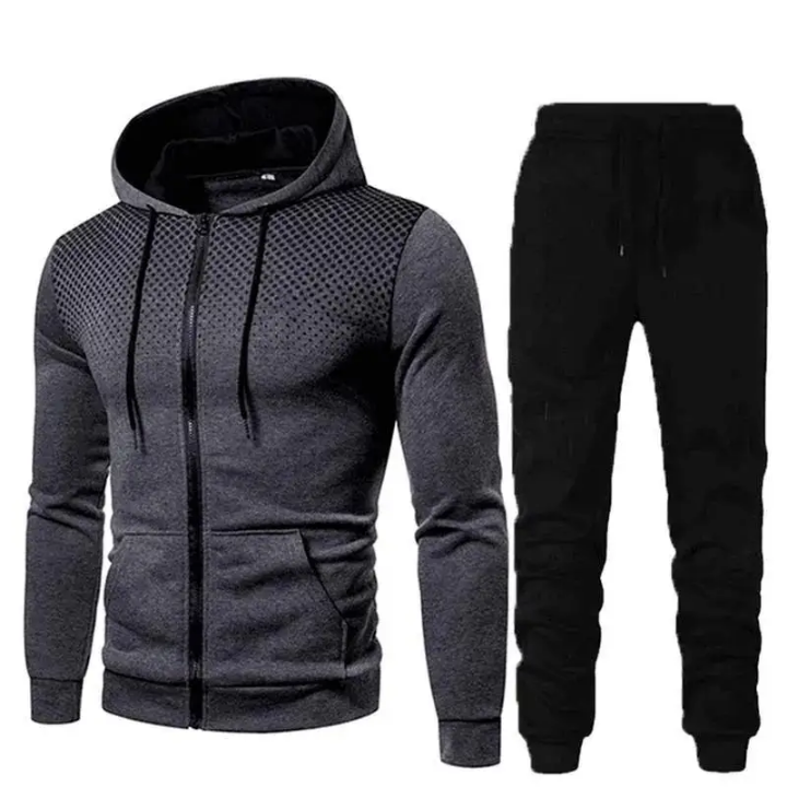 Ensemble Survêtement Sport Homme – Sweat à Capuche Rouge avec Poche + Jogging Noir – Design Perforé Ultra Confort