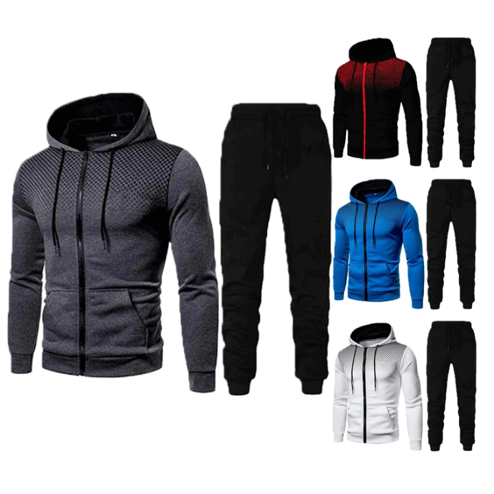Ensemble Survêtement Sport Homme – Sweat à Capuche Rouge avec Poche + Jogging Noir – Design Perforé Ultra Confort